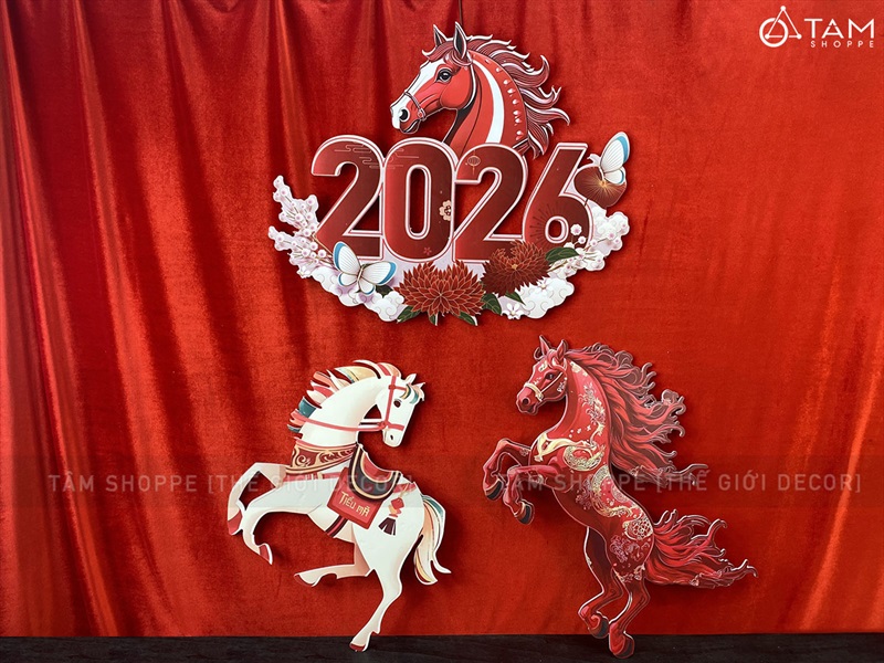 Tranh con ngựa treo trang trí Tết Bính Ngọ 2026 bằng Formex [Độc quyền - In sắc nét] C60cm FORM-TET-02